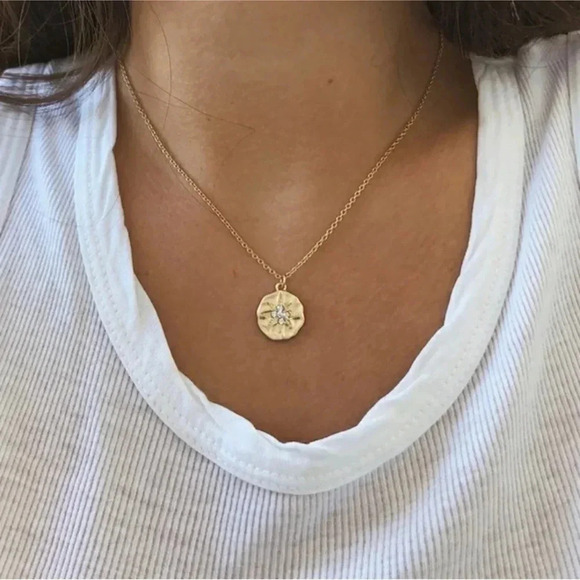 Medallion Star Necklace 14k Gold Minimalist Chain - Picture 1 of 11